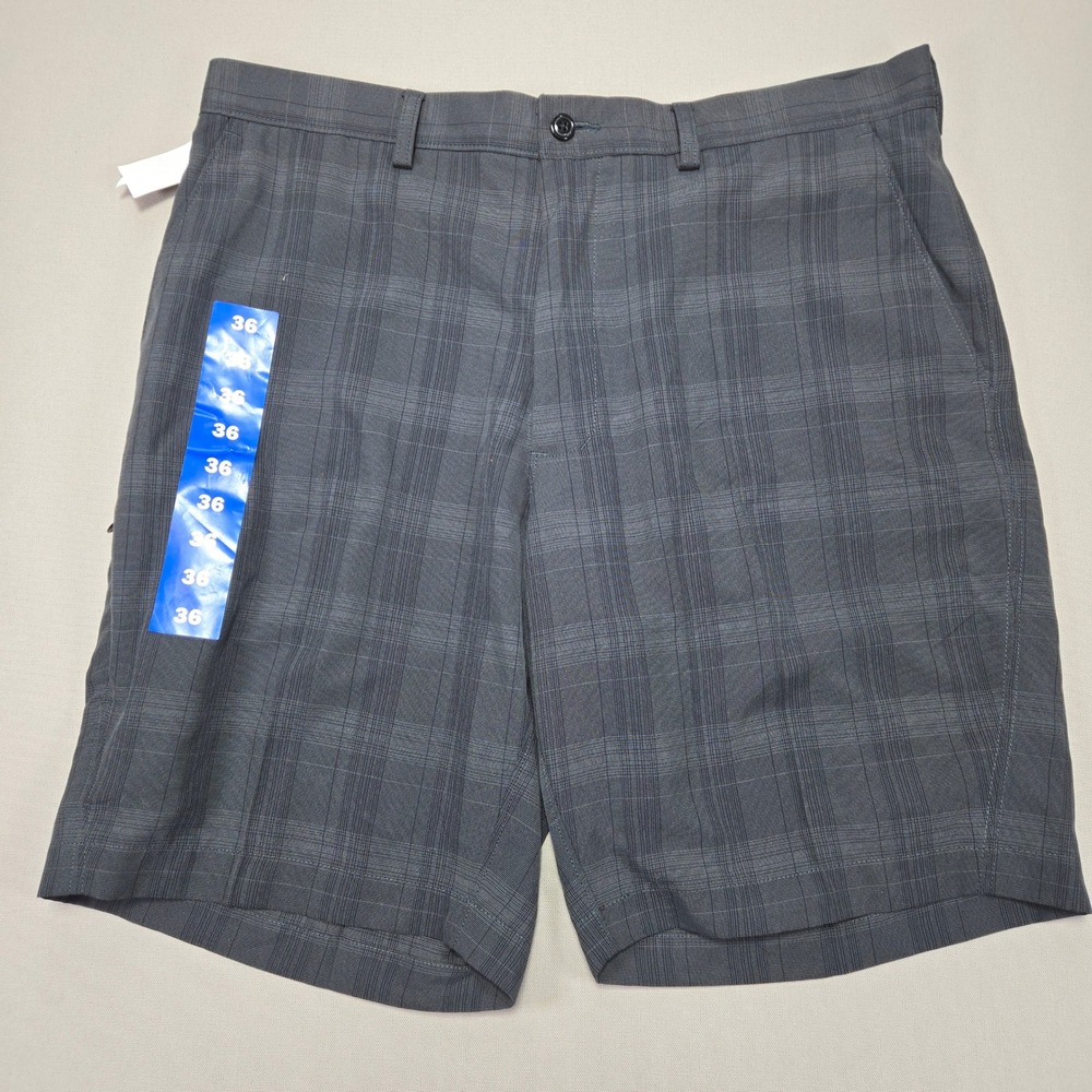 Haggar‎ Dark Grey Plaid Performance Cool 18 Straight Fit Shorts Men's 36